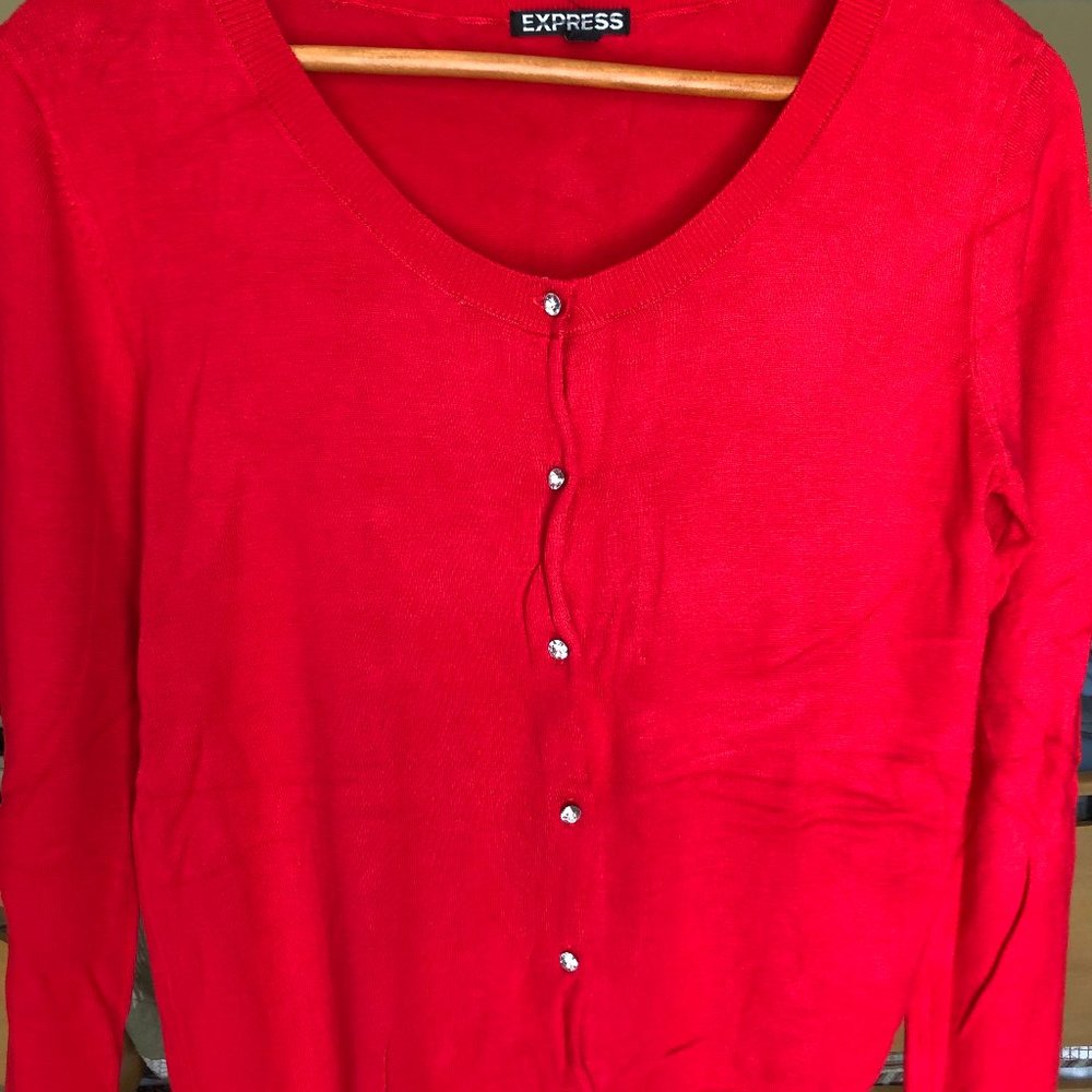 Red Cardigan with Diamond Buttons